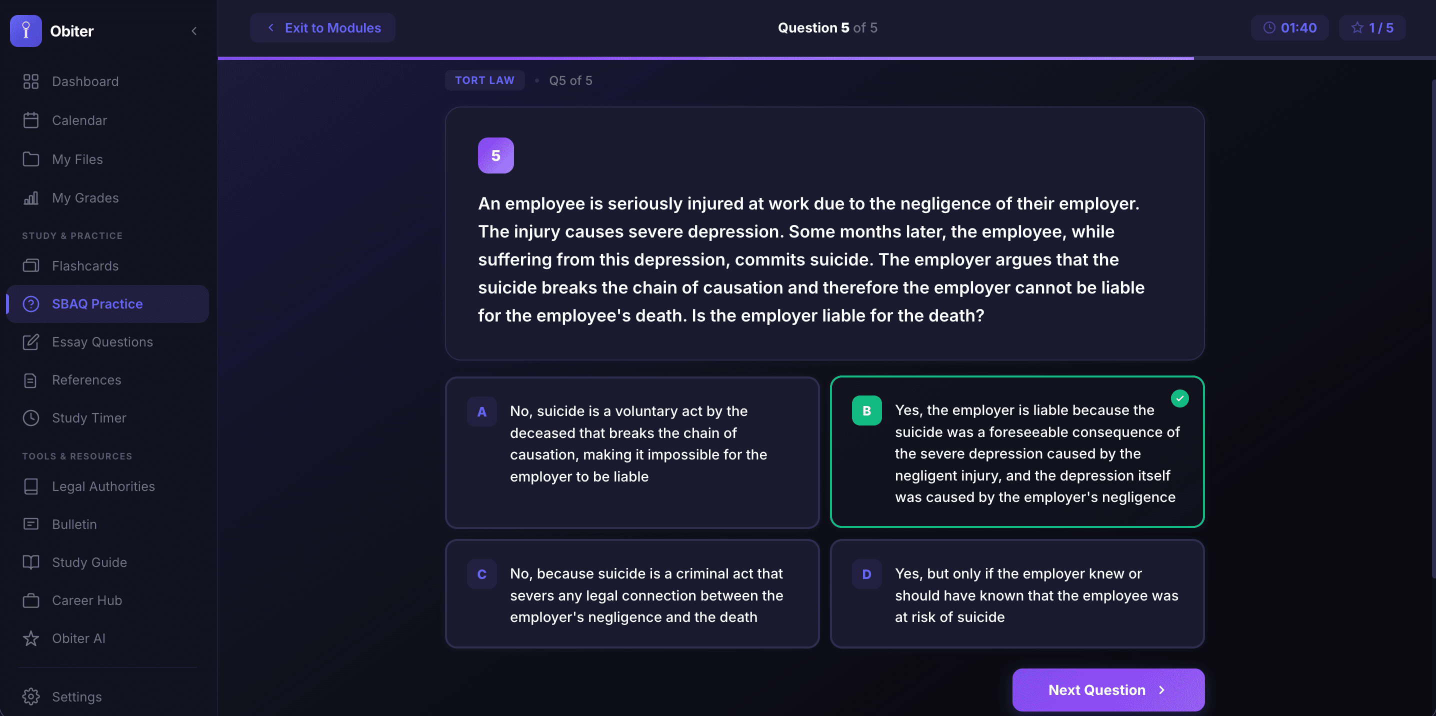 Obiter SBAQ Practice — scenario-based assessment questions